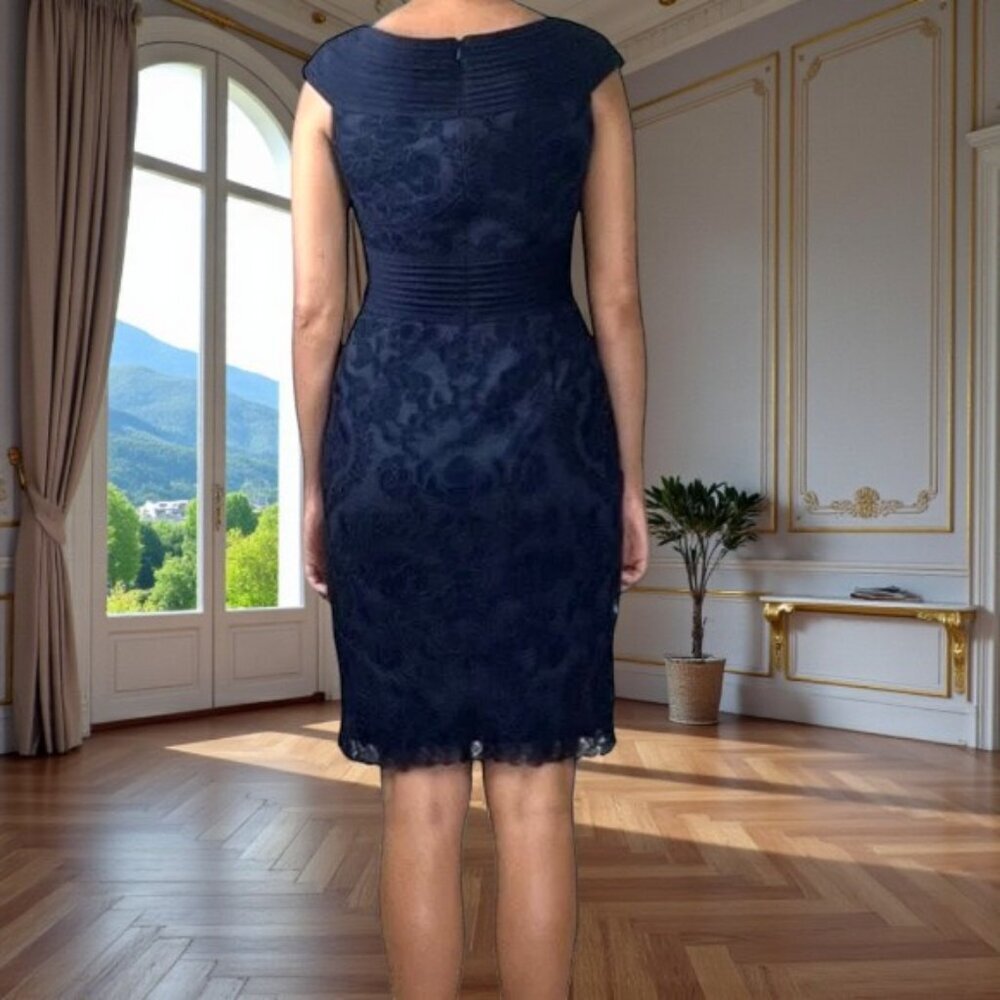 TADASHI SHOJI LACE NAVY BLUE SHEATH DRESS - Picture 2 of 10